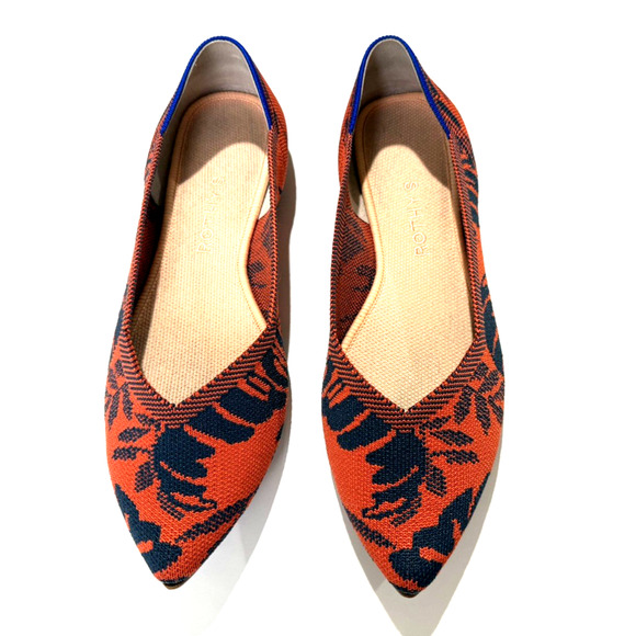 Rothy’s The Point Flats 9.5 Sunset Floral Orange Navy Washable Slip Ons - Picture 1 of 8